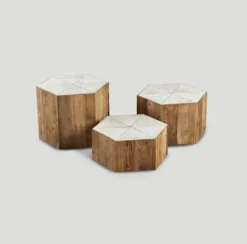 Tavolino in stile design modello Db004447 set di tre tavolini esagonali di Dialma brown a prezzi imbattibili