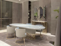 Tavolo in marmo sagomato Piano palissandro struttura nabuk pelle luxury maxi Md work in offerta outlet