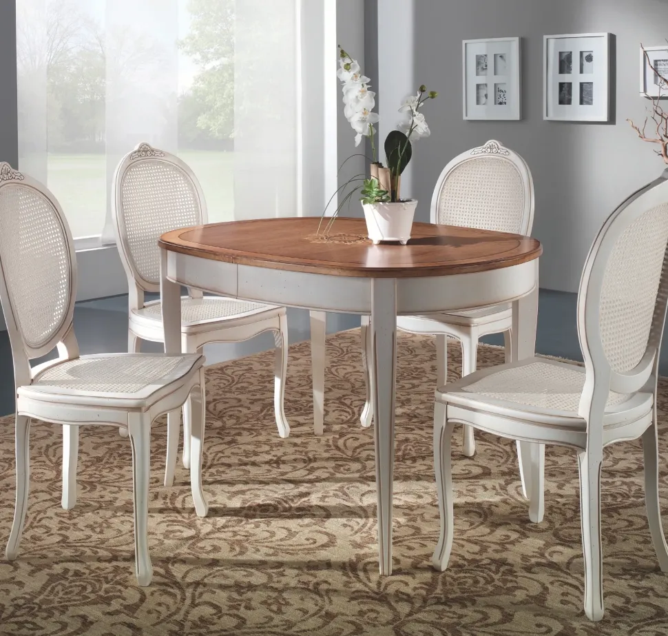 Tavolo Ovalino intarsiato Collezione esclusiva in legno Ovale allungabile