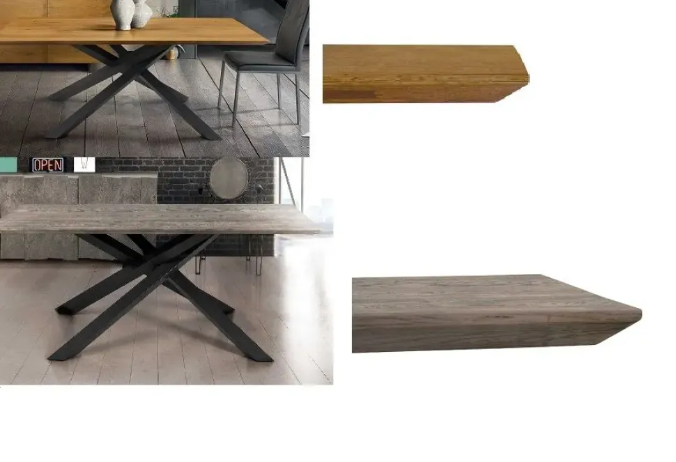 Tavolo rettangolare in legno Tavolo rovere grigio e rovere mielato fine serie di Md work in Offerta Outlet