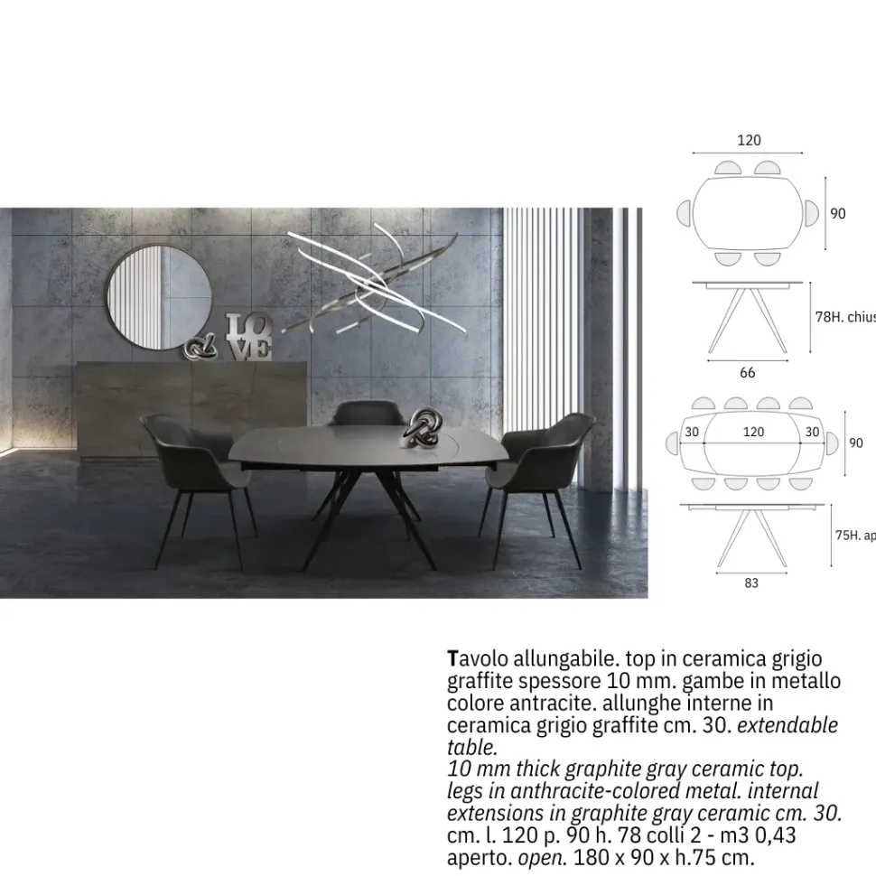 Tavolo Tavolo in ceramica allungabile nero Md work a prezzo ribassato