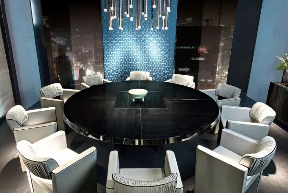 Tavolo Tavolo maxi rotondo cedro e marmo Md work in OFFERTA OUTLET -20%