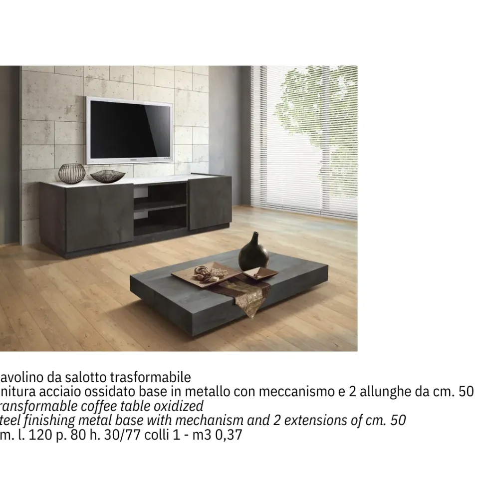 Tavolo Tavolo trasformabile struttura in metallo e piano finitura acciaio ossidato di Md work scontato del 45%